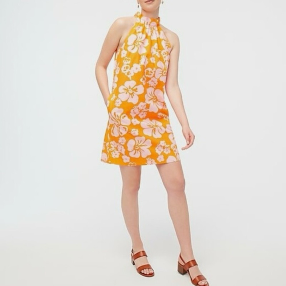 J.Crew Orange Pink Floral Halter Dress | Tie-Back Mini Dress